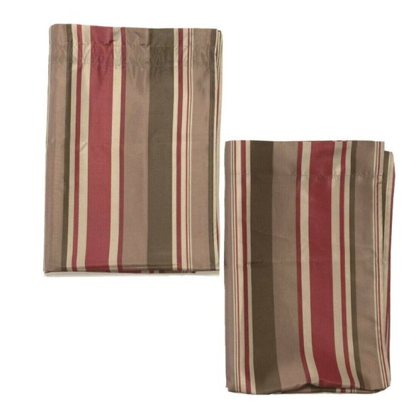 2 Striped Red Brown Curtains Panels Drapes 82" - Picture 2 of 6